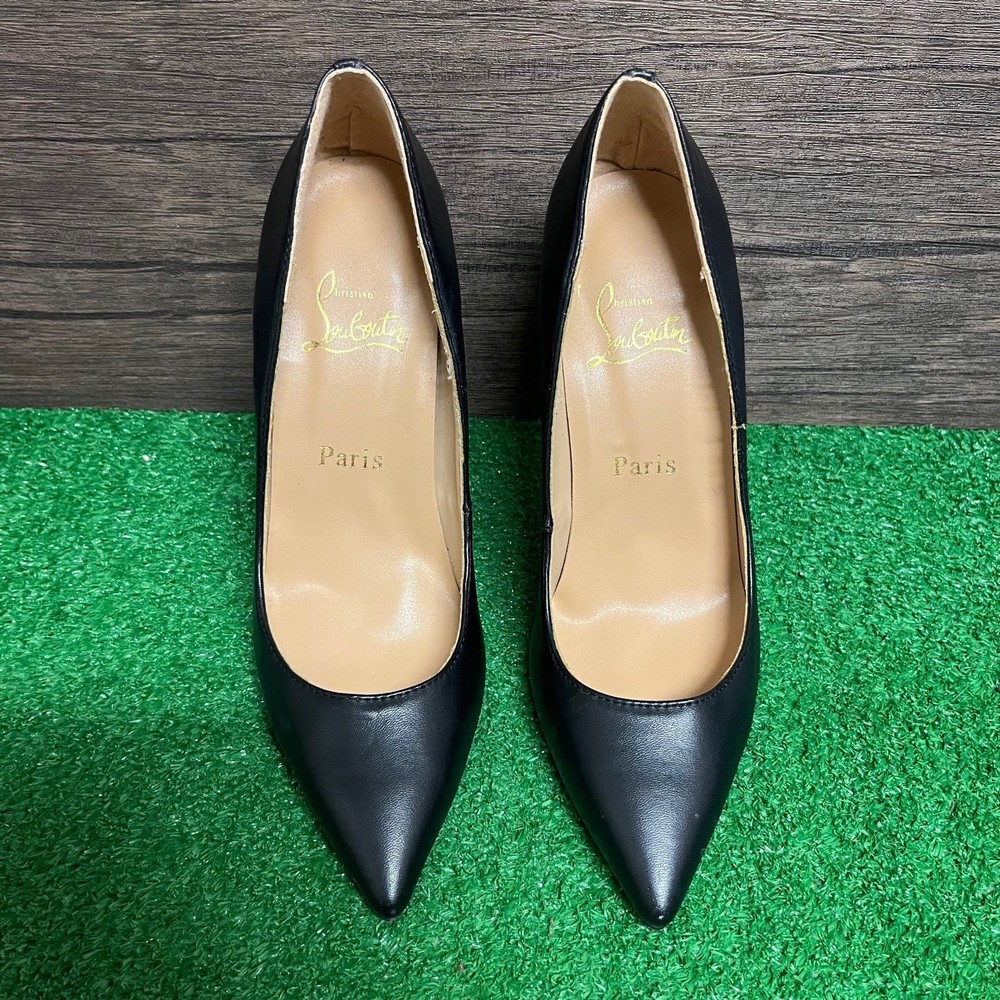 Christian Louboutin Big Lips Pumps Heels Black Leather Metal Women’s Size 9 / 39